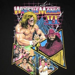 Wrestle Mania VI Mens Small Black T-Shirt  Graphic 100% Cotton Large Unisex 6